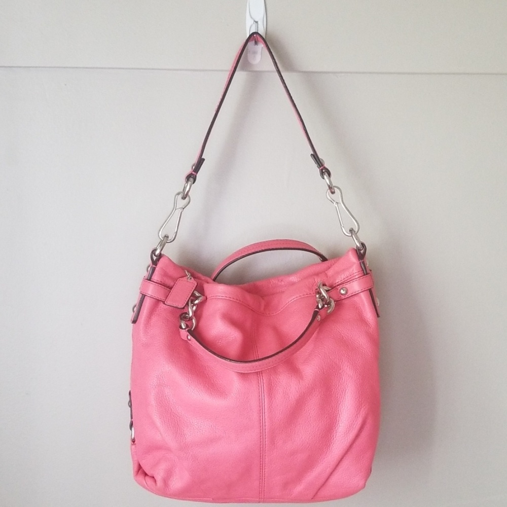 Coach "brooke" coral leather purse hobo shoulder